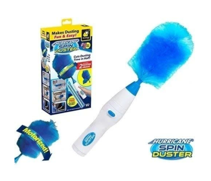 Electric and Battery Operated Dust Cleaner, Spin Duster Motorized Multifunctional Dust Remove Cleaning Brush Wand with 2 Duster Heads- Blue and White - Zoom Image 3