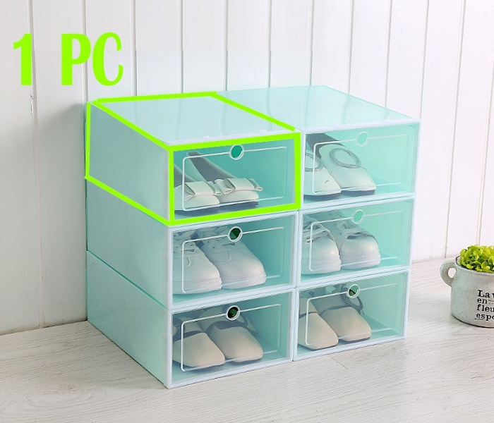 1 PC Stockable Transparent Shoe Box Multi Use Plastic Shoe Storage Box Organizer - Green - Zoom Image 2