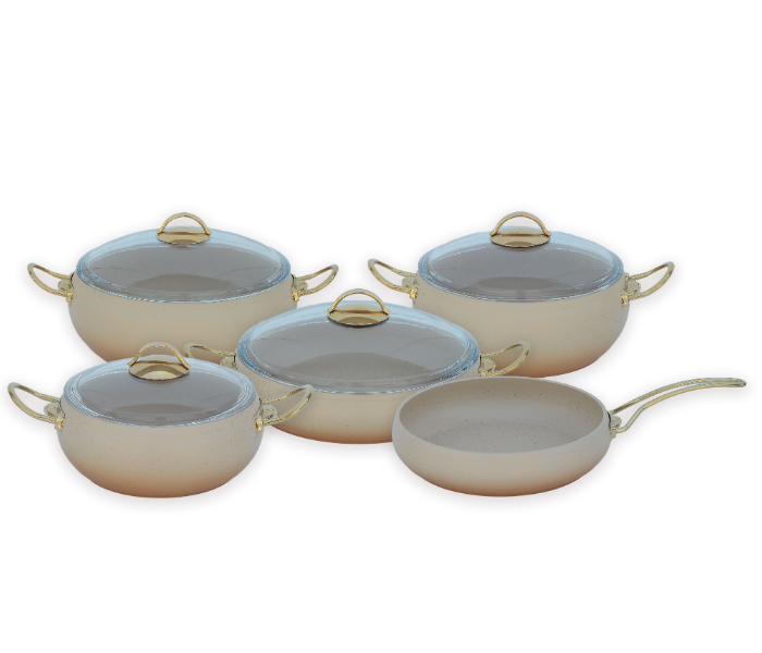 OMS Collections 9 Pieces Belly Shape Granitec Cookware Set - Cream - Zoom Image