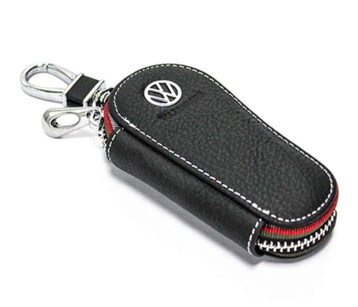 Key Case Ring with Carabiner Hook for Volkswagen - Black and Silver - Zoom Image