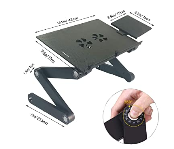 Portable Large Size Adjustable Laptop Table with Mouse Pad and Cooling Fan Stand for Bed and Sofa – Black - Zoom Image 2