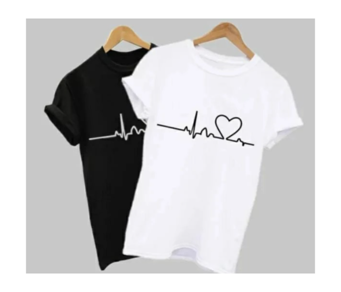 2 Piece New Summer Love Printed Extra Large Womens Short Sleeve Causal T-Shirts - Black and White - Zoom Image 1