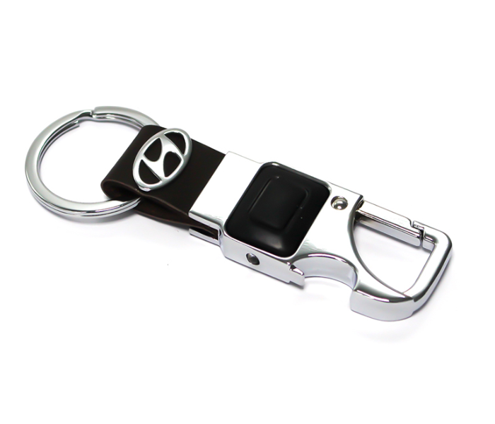 Brand Logo Keychain with Carabiner Hook for Hyundai - Black and Silver - Zoom Image