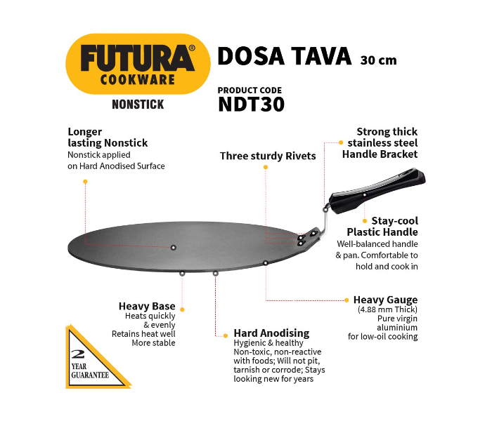 Hawkins Futura Nonstick Aluminium Dosa Tawa 30Cm Black