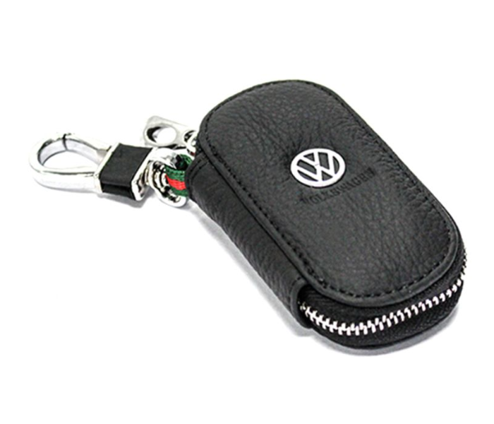 Fob Case Keychain with Carabiner Hook for Volkswagen - Black and Silver - Zoom Image