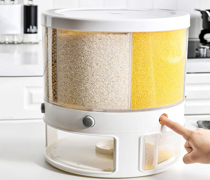 Rice Dispenser Rotating Grain Storage Container Large Sealed Grain Container with Lid Moisture Proof Household Cereal Dispenser Bucket for Kitchen - White - Zoom Image 4