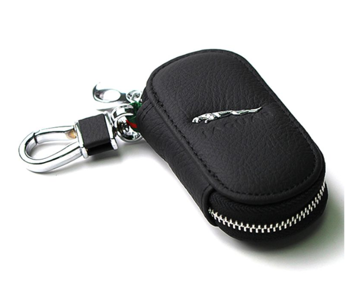 Fob Case Keychain with Carabiner Hook for Jaguar - Black and Silver - Zoom Image