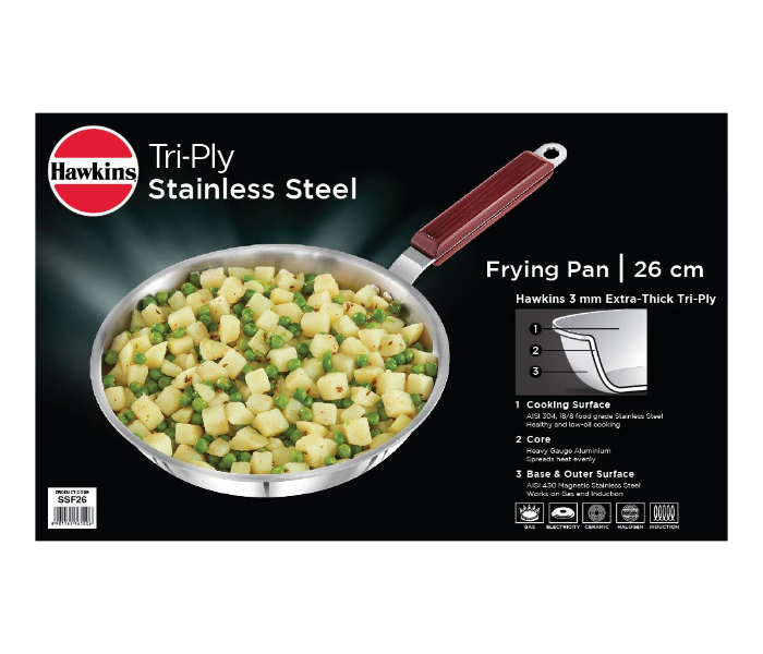 Hawkins SSF26 26cm Tri- Ply Stainless Steel Frying Pan - Silver - Zoom Image 4