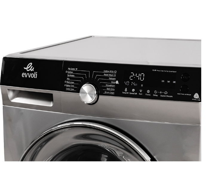 Evvoli EVWM-FBLE-1015S 10 KG 1500 PRM Front Load Washing Machine - Silver - Zoom Image 3