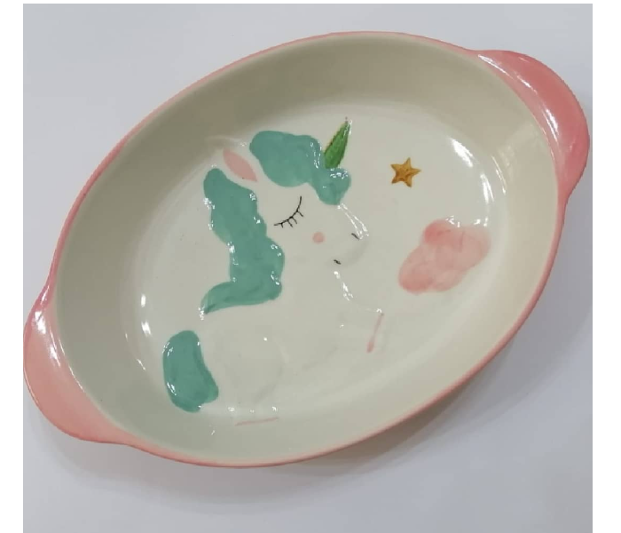 Unicorn Handpainted Ceramic Plate - White and Pink - Zoom Image