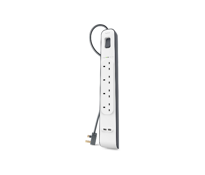 Belkin BL-SRG-4OT-2USBUK 4 Outlet Surge Protection Strip with 2 Meter Power Cord - White - Zoom Image 2