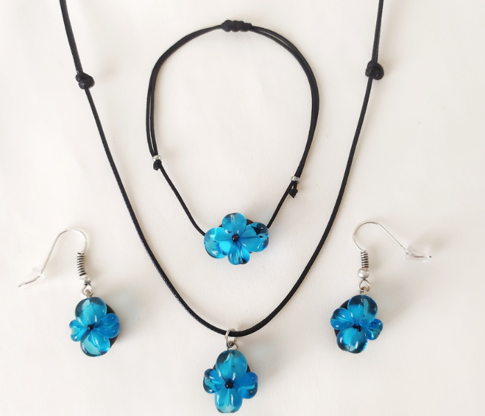 Handmade Glass Art Violet Jewellery Set - Blue and Black - Zoom Image 1