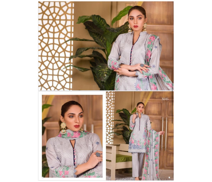 Trends Boutique MZ101 Embroidered Lawn Salwar Material with Embroidered Chiffon Dupatta - Sky Blue - Zoom Image