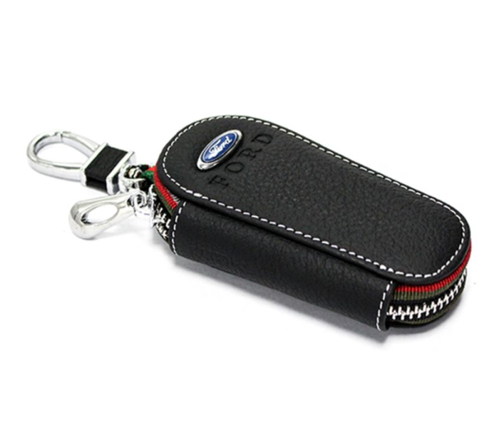 Key Case Ring with Carabiner Hook for Ford - Black and Silver - Zoom Image