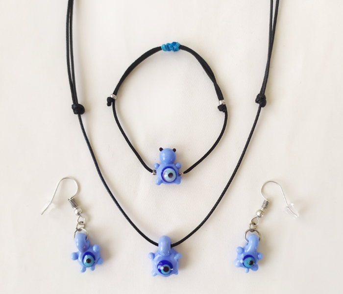 Handmade Glass Art Turtle Jewellery Set - Blue and Black - Zoom Image 1