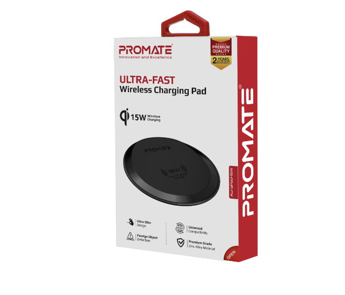 Promate AURAPAD-15W Premium Ultra Slim 15W Fast Wireless Charging Pad with Anti Slip Surface - Black - Zoom Image 4