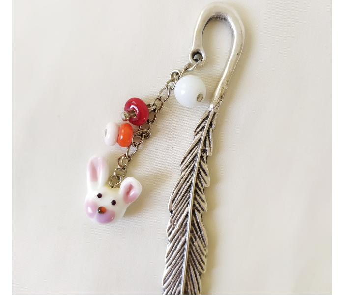 Handmade Glass Art Bookmark of Rabbit - Pink and White - Zoom Image 3