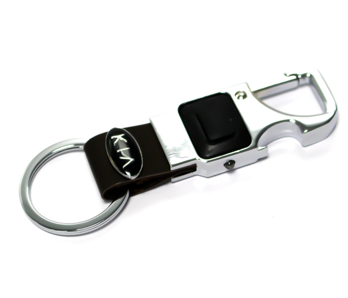 Brand Logo Keychain with Carabiner Hook for KIA - Black and Silver - Zoom Image