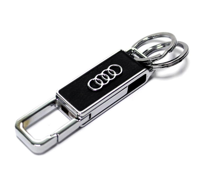 Car Keychain with Carabiner Hook for Audi - Black and Silver - Zoom Image