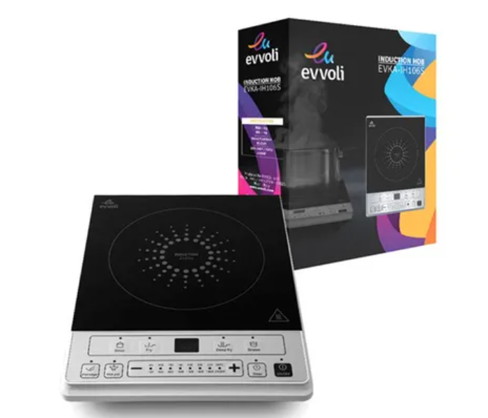 Evvoli EVKA-IH106S 2100W Induction Hob Soft Touch Control With 8 Stage Power Setting And 6 Cooking Programs - Black and Silver - Zoom Image 4