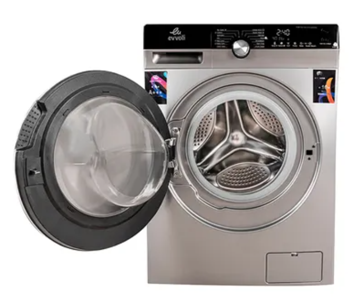 Evvoli EVWM-FBLE-814S 8 KG 1400 PRM Front Load Washing Machine – Silver and Black - Zoom Image 1