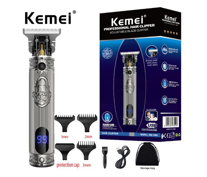 Kemei KM-700H Rechargeable Cordless Electric Men 0mm Bald headed Hair Clipper - Silver - Zoom Image 1