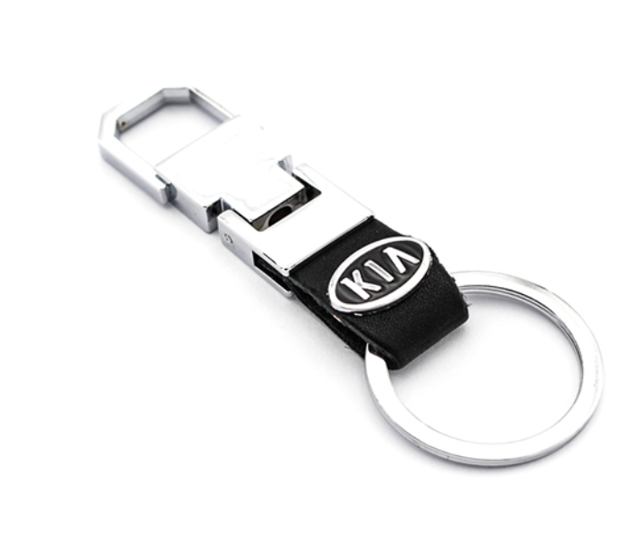 Steel Case Car Keychain with Carabiner Hook for KIA - Black and Silver - Zoom Image