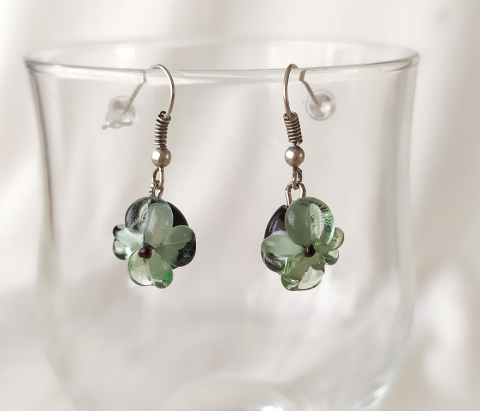 Handmade Glass Art Violet Jewellery Set - Green and Black - Zoom Image 2