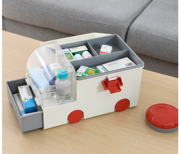 Ambulance Shaped Medical Storage Kit Box- White - Zoom Image 1