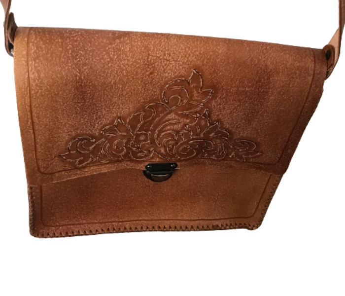 Handmade Leather Satchel with Ottoman Pattern - Brown - Zoom Image 1