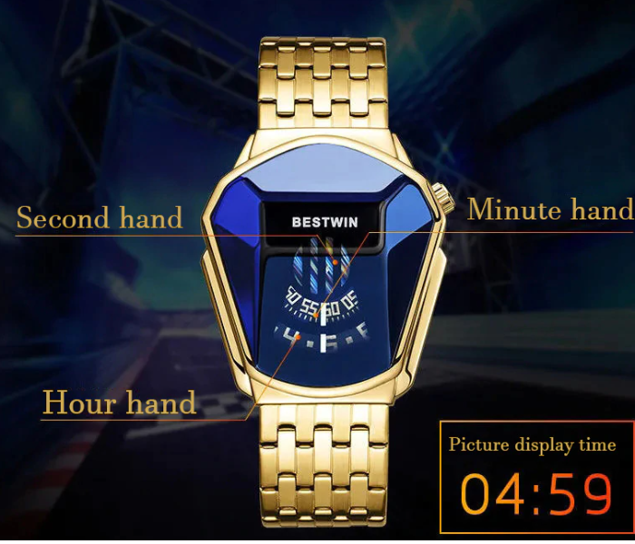 Diamond Style Waterproof Quartz Wristwatch- Gold and Blue - Zoom Image 3