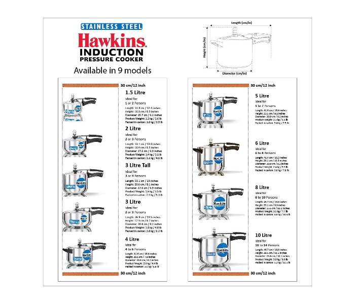 Hawkins HSS50 5 Litre Stainless Steel Pressure Cooker - Silver - Zoom Image 2