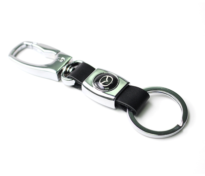 Logo Car Keychain with Carabiner Hook for Mazda - Black and Silver - Zoom Image