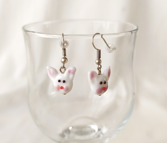 Handmade Glass Art Rabbit Jewellery Set - White - Zoom Image 2