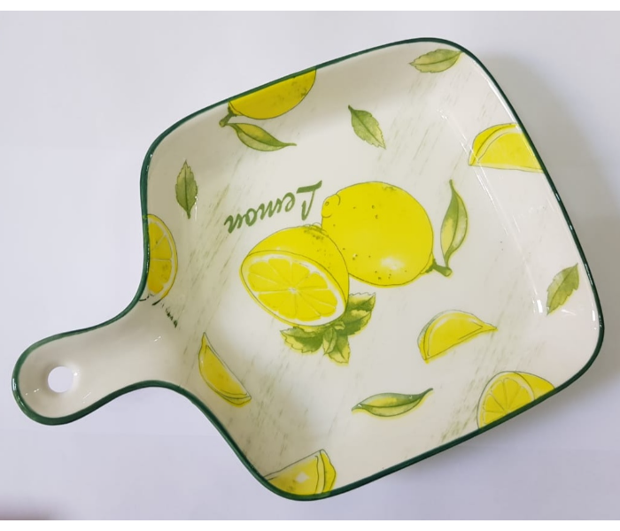 Lemon Handpainted Ceramic Serving Plate – Yellow and Green - Zoom Image