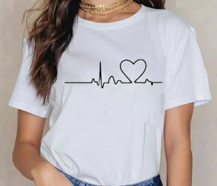 2 Piece New Summer Love Printed Medium Womens Short Sleeve Causal T-Shirts - Black and White - Zoom Image 3