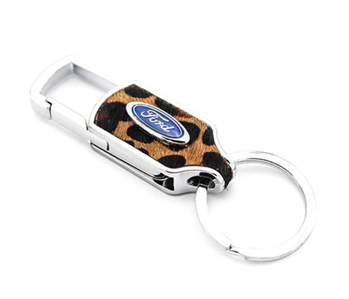 Designer Case Car Keychain with Carabiner Hook for Ford - Brown and Silver - Zoom Image