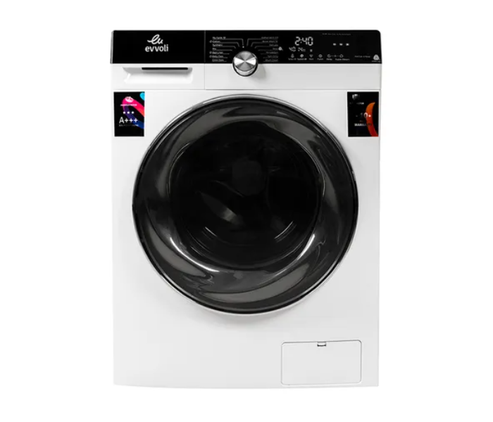 Evvoli EVWM-FBLE-814W 8 KG 1400 PRM Front Load Washing Machine – White and Black - Zoom Image 1