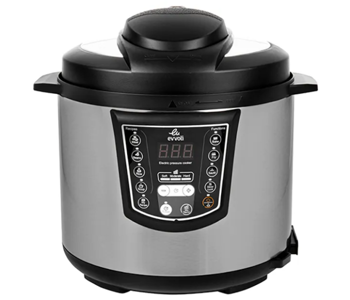 Evvoli EVKA-PC6009B 6Litre 1000W Digital LED Display 9-in-1 Multi-Use Programmable Pressure Cooker - Black and Silver - Zoom Image 1