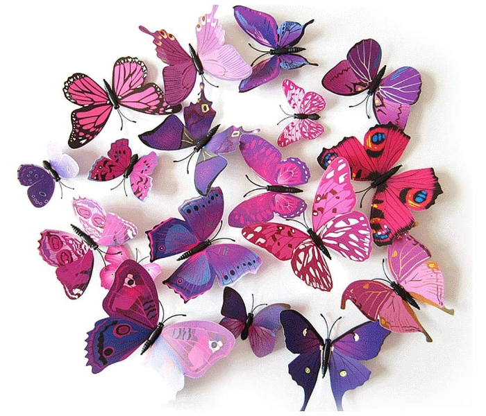 Set of 12 Pieces GF-132-1 3D Mix Colour Butterfly Wall Stickers Decoration - Pink Purple - Zoom Image