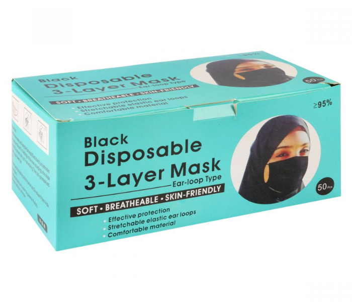 Exclusive Bundle 7 Boxes-50 PCs Premium Quality Disposable 3 Ply Face Mask - Black - Zoom Image 3