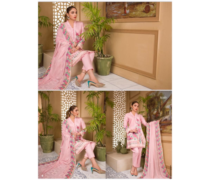 Trends Boutique MZ103 Embroidered Lawn Salwar Material with Embroidered Chiffon Dupatta - Rose - Zoom Image