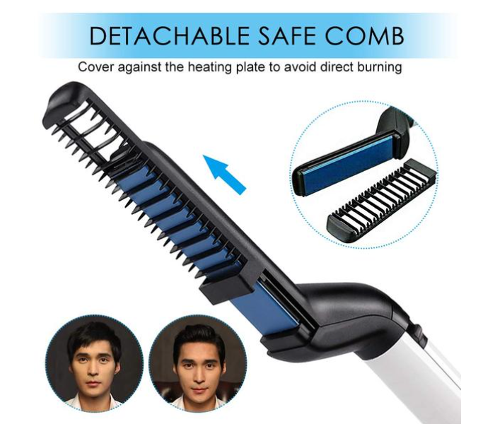 Men Beard Straightener and Quick Hair Styler Hair Comb - Black - Zoom Image 4