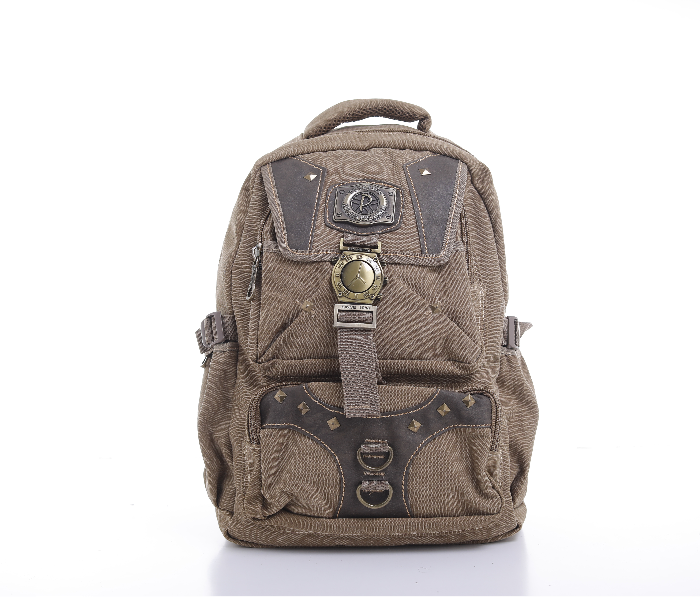 Para John PJBP6644A20-K 20 inch Canvas Leather Backpack - Khaki - Zoom Image