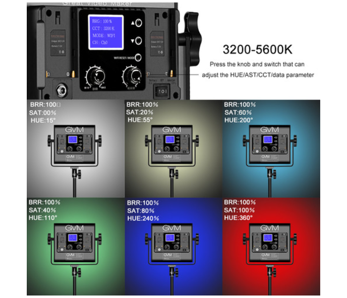 GVM AWP-1141 800D-RGB LED Studio 2-Video Light Kit - Black - Zoom Image 3