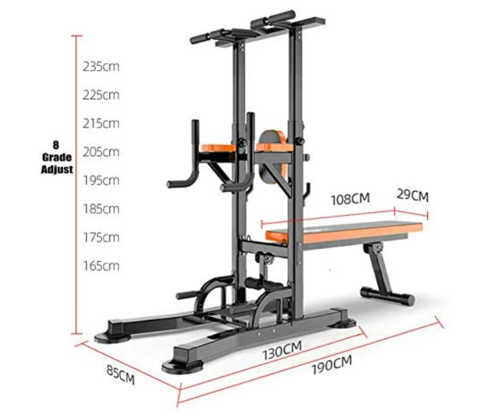 Workout Dip Station with Fitness Board 8 Grade Adjust Height Home All-in-One Pull Up Bar Station Sit-Ups Fitness Equipment for Strong Muscle - Zoom Image 2