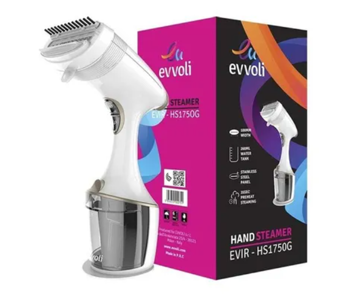 Evvoli EVIR-HS1750G 1750W Handheld Portable Garment Steamer With Auto Shut-Off Feature - White and Gold - Zoom Image 5