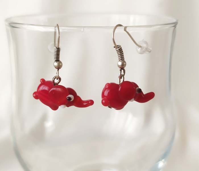 Handmade Glass Art Elephant Jewellery Set - Red and Black - Zoom Image 2