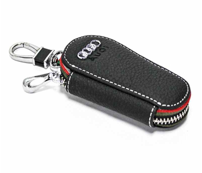 Key Case Ring with Carabiner Hook for Audi - Black and Silver - Zoom Image