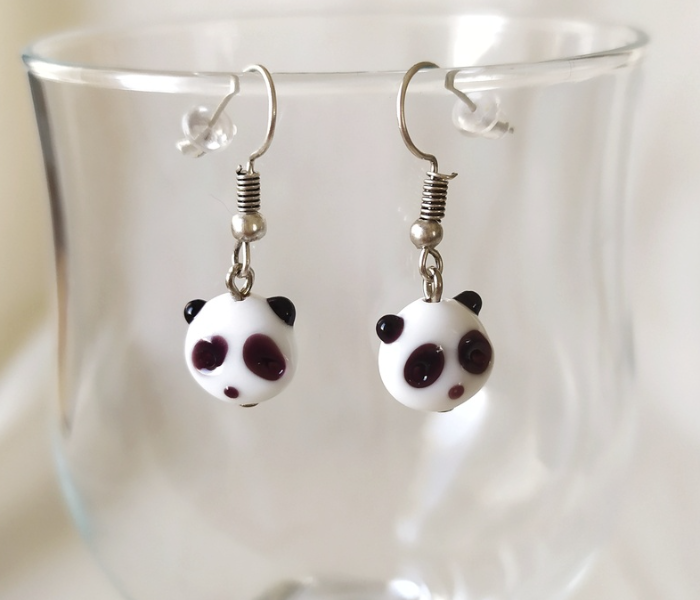 Handmade Glass Art Panda Jewellery Set - White & Black - Zoom Image 2